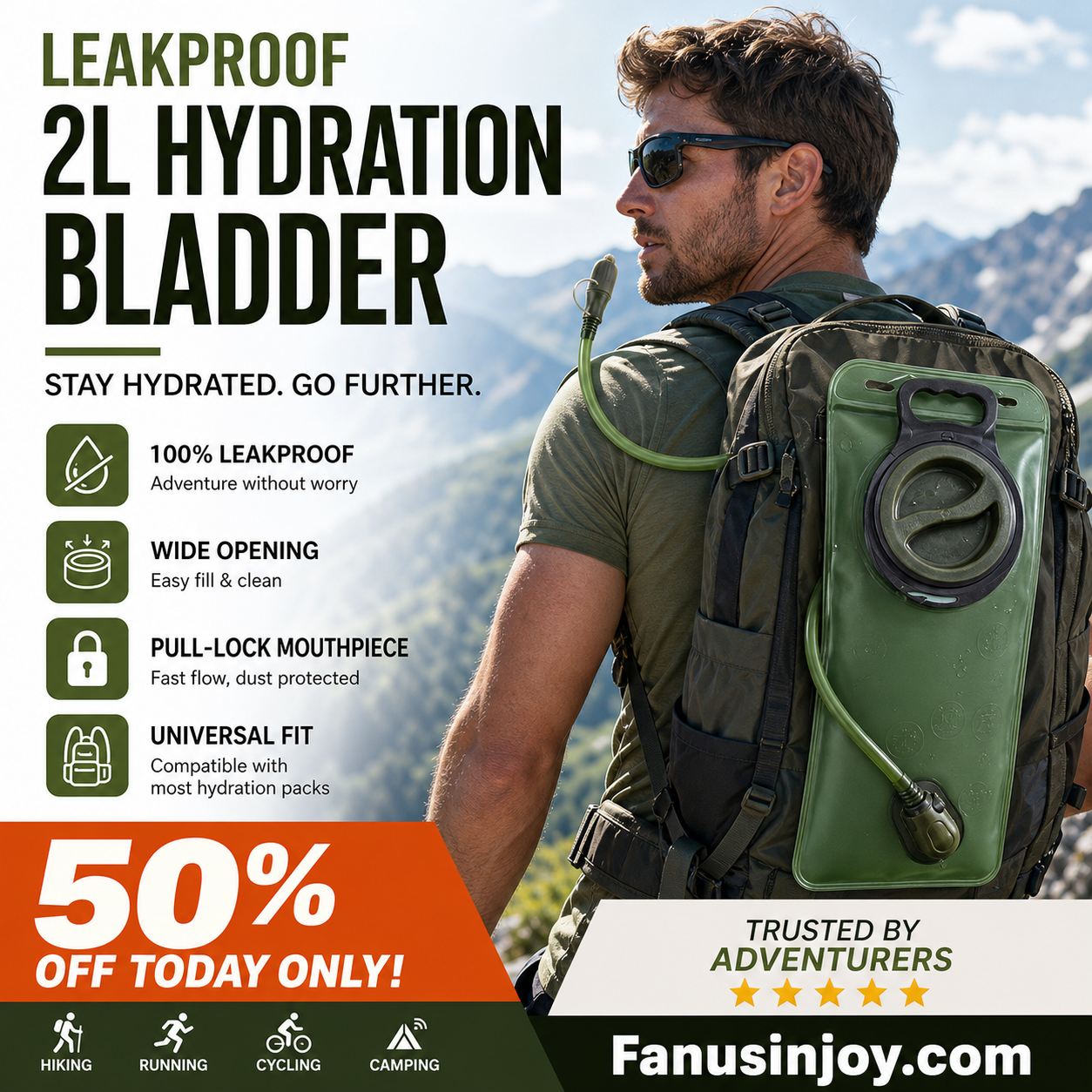 🔥40% Surprise Discount！🏕️Hydrate anytime, anywhere！💦2L Hydration Bladder with Quick-Release Tube